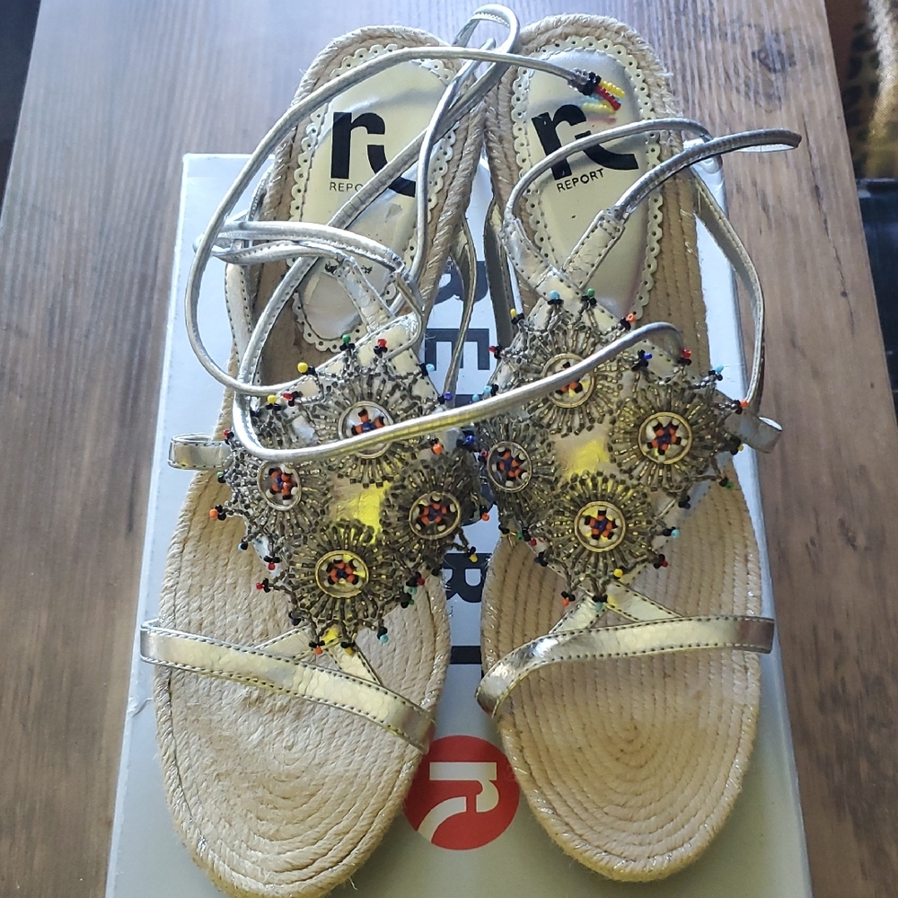 Report Silver Gladiator Sandals with Rhinestone Embellishments